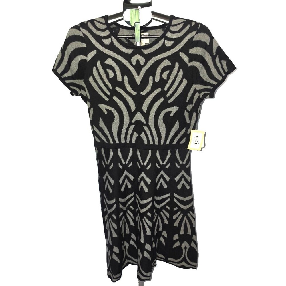 ECI New York Black Gray Dress Size Medium NEW Unique Stripes $88